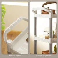 HOMCOM 3-Tier Utility Cart Rolling Storage Trolley with 3 Shelves, Silver and White(m-5)