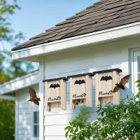 PawHut 3PCs Wooden Bat Boxes, Bat Houses Designed to Attract Bats & Easy to Hang for Outdoor, Garden, Farm, 18 x 6 x 22.5 cm(m-1)