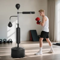 Soozier 4-in-1 Free Standing Punching Bag, Height Adjustable Boxing Bag with 2 Speed Balls, 360° Reflex Bar, Black(m-1)