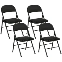 HOMCOM Set of 4 Metal Foldable Chairs, Linen Fabric Padded Folding Chairs with Cushion Seat and Open Back for Indoor, Black(m-11)