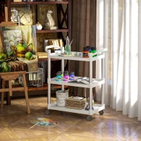 HOMCOM 3-Tier Utility Cart Rolling Storage Trolley with 3 Shelves, Silver and White(m-9)