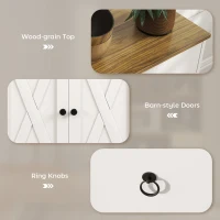 HOMCOM Kitchen Sideboard Cabinet with 2 Drawers, 4 Barn Doors and 2 Adjustable Shelves, Buffet Table for Living Room, White(m-6)