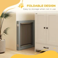 PawHut Freestanding Pet Gate, Folding Dog Gate with 2 Support Feet, 24" High, 3 Panels, for Small Dogs, Indoor Use - Grey(m-5)