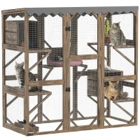 PawHut Outdoor Cat Enclosure with Window Access, 5 Platforms and 2 Resting Boxes, Waterproof Roof for Multiple Cats, Brown(m-11)