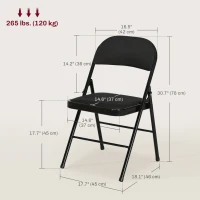 HOMCOM Set of 4 Metal Foldable Chairs, Linen Fabric Padded Folding Chairs with Cushion Seat and Open Back for Indoor, Black(m-3)