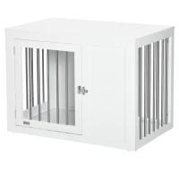 PawHut 2-in-1 Dog Cage and Side Table, with Two Lockable Doors, for Medium Dogs - White(m-2)