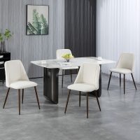 HOMCOM Upholstered Dining Chairs Set of 4, Velvet Accent Chair with Back and Wood-grain Steel Leg for Kitchen, Cream White