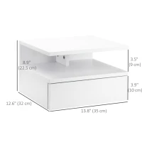 HOMCOM Floating Nightstand Set of 2, Wall Mounted Bedside Table with Drawer and Shelf, Small Night Stand for Bedroom, White(m-3)