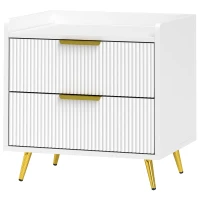 HOMCOM Bedside Table, Nightstand with 2 Drawers, Side End Table with Metal Legs for Bedroom, White(m-2)