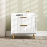 HOMCOM Bedside Table, Nightstand with 2 Drawers, Side End Table with Metal Legs for Bedroom, White(m-10)