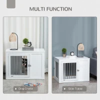 PawHut 2-in-1 Dog Cage and Side Table, with Two Lockable Doors, for Medium Dogs - White(m-4)