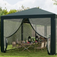 Outsunny 10' x 28' Outdoor Canopy, Party Tent, Garden Sun Shade with 8 Mosquito Mesh Netting and Zipper Door, Green(m-9)