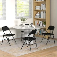 HOMCOM Set of 4 Metal Foldable Chairs, Linen Fabric Padded Folding Chairs with Cushion Seat and Open Back for Indoor, Black(m-8)