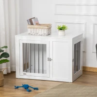 PawHut 2-in-1 Dog Cage and Side Table, with Two Lockable Doors, for Medium Dogs - White(m-8)