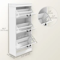 HOMCOM Slim Shoe Cabinet with 3 Flip Drawers and Adjustable Shelves, Narrow Shoe Cabinet for 15 Pairs of Shoes, White(m-3)