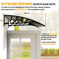 Outsunny Awning Door Canopy, 40.6" x 38" Polycarbonate Front Door Outdoor Patio Cover with Hollow Sheet for UV Protection, Brown(m-7)