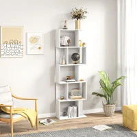 HOMCOM 5-Tier Geometric Bookshelf, S Shaped Bookcase, Modern Freestanding Display Shelf Unit for Home Office, White(m-7)