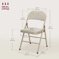 HOMCOM Set of 6 Metal Foldable Chairs, Linen Fabric Padded Folding Chairs with Cushion Seat and Open Back for Indoor, Beige(m-3)