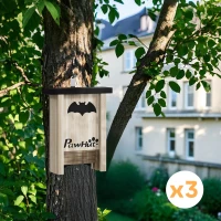 PawHut 3PCs Wooden Bat Boxes, Bat Houses Designed to Attract Bats & Easy to Hang for Outdoor, Garden, Farm, 18 x 6 x 22.5 cm(m-8)