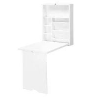 HOMCOM Wall Mounted Fold Out Convertible Desk, Multi-Function Floating Desk with Storage Shelf for Home Office, White(m-11)