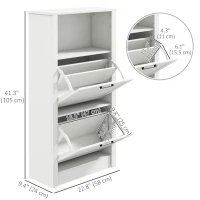 HOMCOM Narrow Shoe Cabinet with Open Shelf and 2 Flip Drawers for 10 Pairs of Shoes, for Entryway, Hallway, White(m-3)