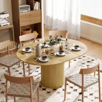 HOMCOM Extendable Kitchen Table for 6-8, 43.5"-59" Farmhouse Dining Table with Pedestal Base Natural Wood Finish(m-8)