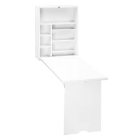 HOMCOM Wall Mounted Fold Out Convertible Desk, Multi-Function Floating Desk with Storage Shelf for Home Office, White(m-1)