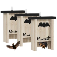 PawHut 3PCs Wooden Bat Boxes, Bat Houses Designed to Attract Bats & Easy to Hang for Outdoor, Garden, Farm, 18 x 6 x 22.5 cm(m-11)