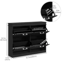 HOMCOM Shoe Storage Cabinet with 4 Flip Drawers and Adjustable Shelves, Narrow Shoe Cabinet for 20 Pairs of Shoes, Black(m-3)