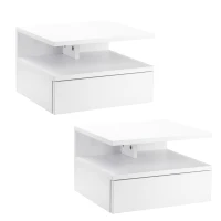 HOMCOM Floating Nightstand Set of 2, Wall Mounted Bedside Table with Drawer and Shelf, Small Night Stand for Bedroom, White(m-2)