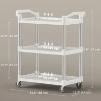 HOMCOM 3-Tier Utility Cart Rolling Storage Trolley with 3 Shelves, Silver and White(m-3)