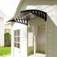 Outsunny Awning Door Canopy, 40.6" x 38" Polycarbonate Front Door Outdoor Patio Cover with Hollow Sheet for UV Protection, Brown(m-10)