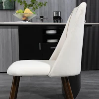 HOMCOM Upholstered Dining Chairs Set of 4, Velvet Accent Chair with Back and Wood-grain Steel Leg for Kitchen, Cream White(m-10)