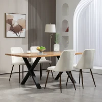 HOMCOM Upholstered Dining Chairs Set of 4, Velvet Accent Chair with Back and Wood-grain Steel Leg for Kitchen, Cream White(m-8)