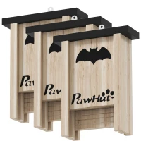 PawHut 3PCs Wooden Bat Boxes, Bat Houses Designed to Attract Bats & Easy to Hang for Outdoor, Garden, Farm, 18 x 6 x 22.5 cm(m-2)