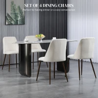 HOMCOM Upholstered Dining Chairs Set of 4, Velvet Accent Chair with Back and Wood-grain Steel Leg for Kitchen, Cream White(m-4)