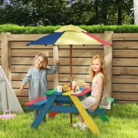 Outsunny Wooden Kids Picnic Table Bench Set with Removable Umbrella for Backyard, Garden, 3-6 Years Old(m-1)