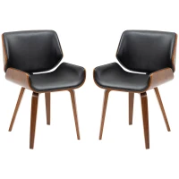 HOMCOM Dining Chairs Set of 2, PU Leather Kitchen Chairs with Upholstered Seats and Solid Wood Legs for Dining Room, Black(m-2)