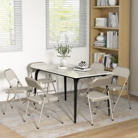 HOMCOM Set of 6 Metal Foldable Chairs, Linen Fabric Padded Folding Chairs with Cushion Seat and Open Back for Indoor, Beige(m-8)