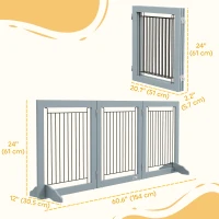 PawHut Freestanding Pet Gate, Folding Dog Gate with 2 Support Feet, 24" High, 3 Panels, for Small Dogs, Indoor Use - Grey(m-3)