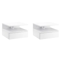 HOMCOM Floating Nightstand Set of 2, Wall Mounted Bedside Table with Drawer and Shelf, Small Night Stand for Bedroom, White(m-11)