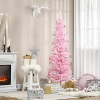 HOMCOM 6' Artificial Pencil Christmas Tree, Slim Xmas Tree with 390 Realistic Branch Tips and Plastic Stand, Pink(m-7)