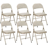 HOMCOM Set of 6 Metal Foldable Chairs, Linen Fabric Padded Folding Chairs with Cushion Seat and Open Back for Indoor, Beige(m-2)