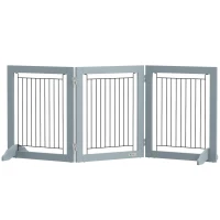 PawHut Freestanding Pet Gate, Folding Dog Gate with 2 Support Feet, 24" High, 3 Panels, for Small Dogs, Indoor Use - Grey(m-11)