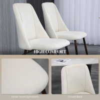 HOMCOM Upholstered Dining Chairs Set of 4, Velvet Accent Chair with Back and Wood-grain Steel Leg for Kitchen, Cream White(m-5)