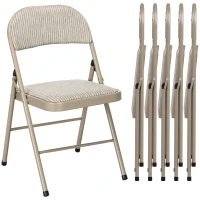 HOMCOM Set of 6 Metal Foldable Chairs, Linen Fabric Padded Folding Chairs with Cushion Seat and Open Back for Indoor, Beige(m-11)