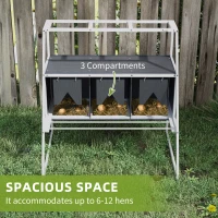 PawHut 3 Compartments Nesting Boxes for Chickens with Privacy Curtains, Standing Perches, Up to 6-12 Hens(m-4)