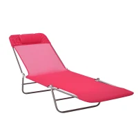 Outsunny Outdoor Lounge Chair, Portable Reclining Seat, Folding Chaise Lounge, Tanning Chair Bed with Pillow, Pink(m-11)