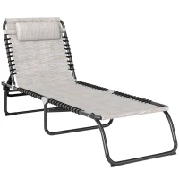 Outsunny Outdoor Folding Lounge Chair, 4-Level Adjustable Chaise Lounge with Headrest, Tanning Chair Beach Bed, Reclining Lounger Cot for Camping, Hiking, Backyard, Cream(m-2)
