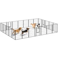 PawHut Dog Playpen for Indoor Outdoor, 24 Panels 39" H Puppy Playpen with Lockable Door, DIY Shape Pet Exercise Fence, Gray(m-11)